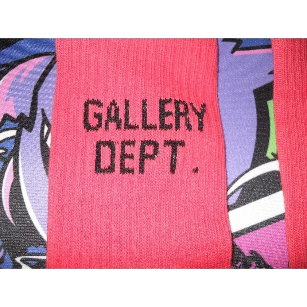 Gallery Dept. Woven‎ Stretch Socks Womens 4-6.5 Red Ribbed Cotton Blend Logo Art